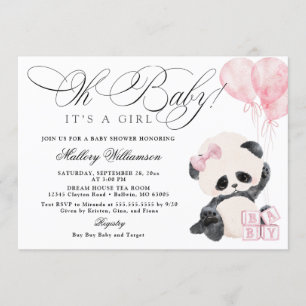 Panda Girl Baby Shower Invitation