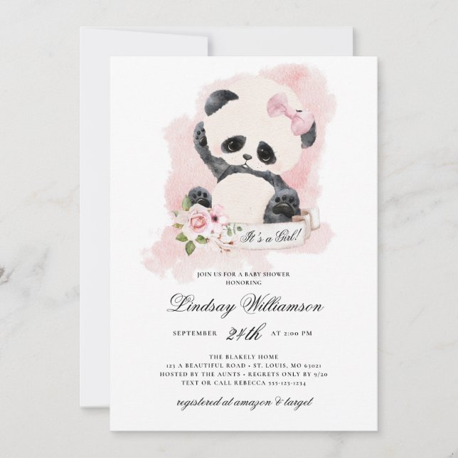 Panda Girl Baby Shower Invitation (Front)