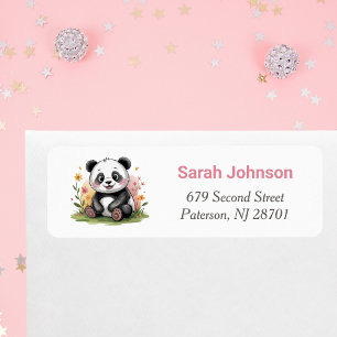 Panda Girl Birthday Party Return Address Label 