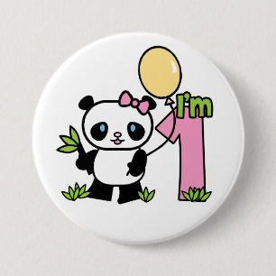 Panda Girl First Birthday Button