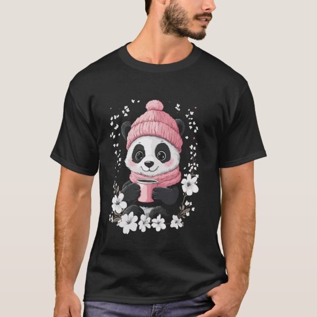 Panda Girls Clothes Bear Coffee Boys Decorations K T-Shirt (Front)