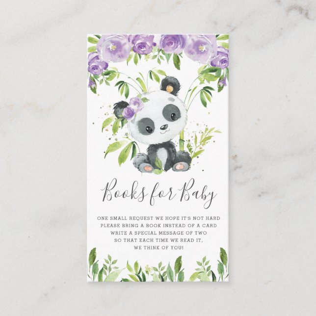 Panda Greenery Purple Floral Books for Baby Enclosure Card (Front)