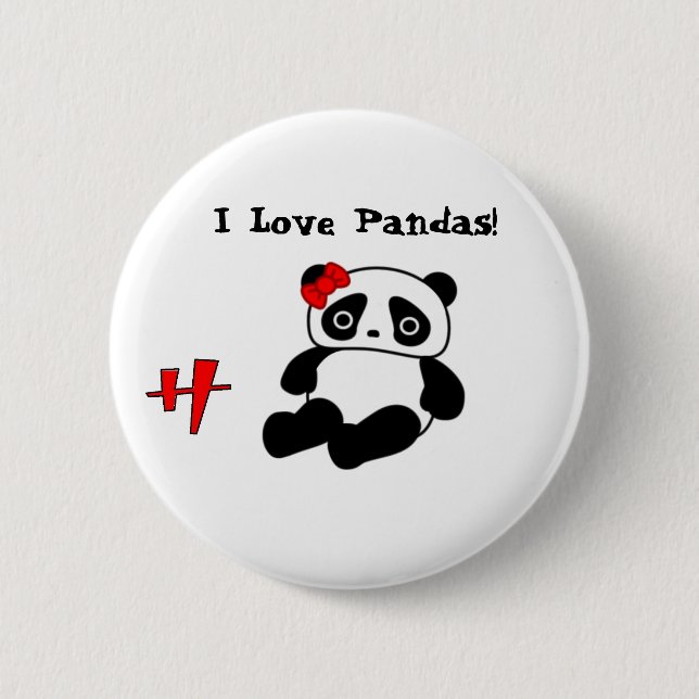 Panda, h, I Love Pandas! - Customised 6 Cm Round Badge (Front)