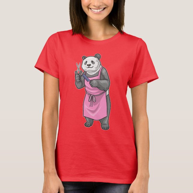 Panda Hairdresser Scissors Comb T-Shirt (Front)