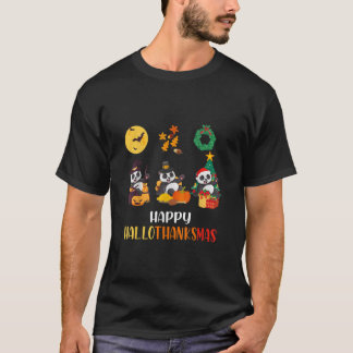 Panda Halloween And Merry Christmas Happy Hallot T-Shirt