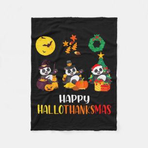 Panda Halloween Christmas Happy Hallothanksmas Pan Fleece Blanket