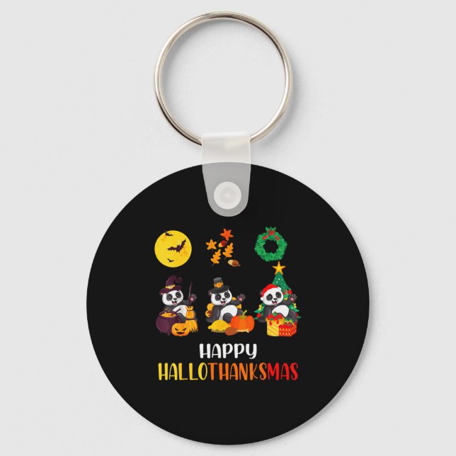 Panda Halloween Christmas Happy Hallothanksmas Pan Key Ring (Front)