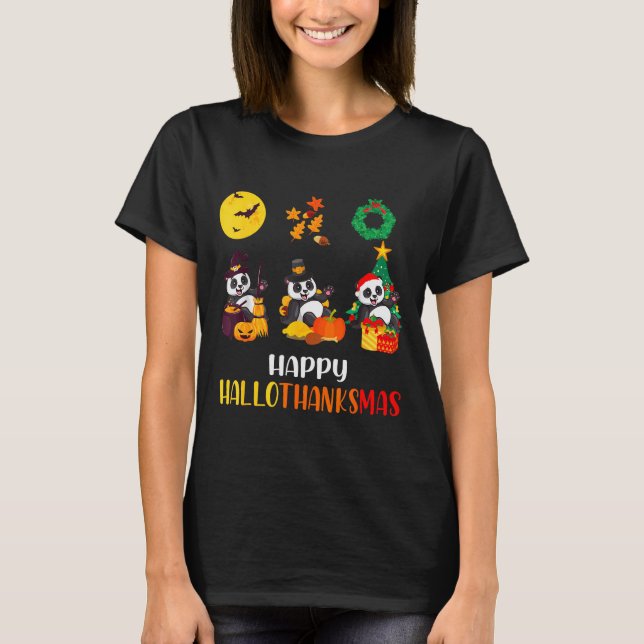 Panda Halloween Christmas Happy Hallothanksmas Pan T-Shirt (Front)