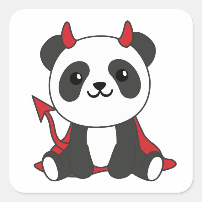 Panda Halloween Cute Devil Kids Witches Costume Sq Square Sticker (Front)