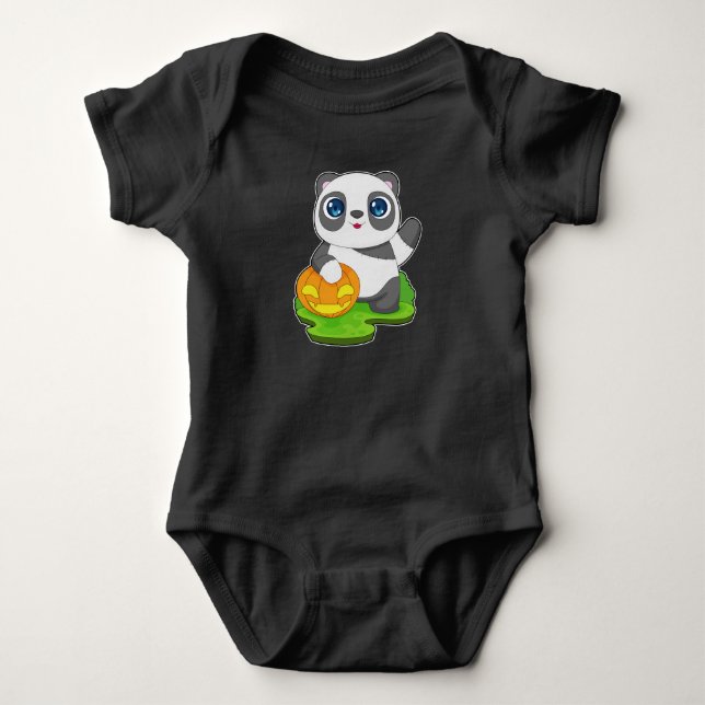 Panda Halloween Pumpkin Baby Bodysuit (Front)