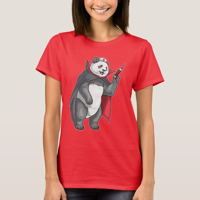 Panda Halloween Vampire Nurse T-Shirt (Front)