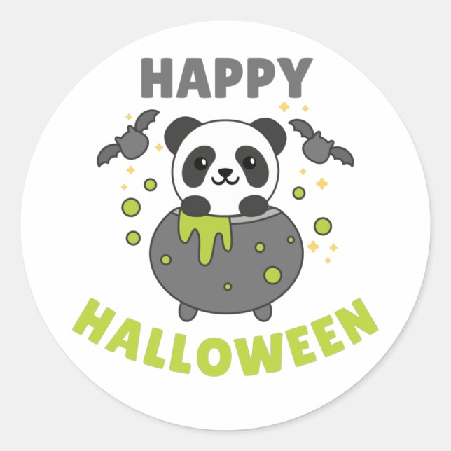 Panda Happy Halloween Cauldron Bat Classic Round S Sticker (Front)