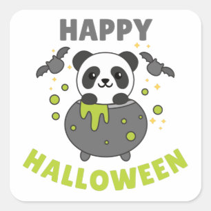 Panda Happy Halloween Cauldron Bat Square Sticker