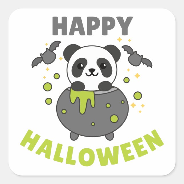 Panda Happy Halloween Cauldron Bat Square Sticker (Front)