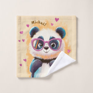 Panda Happy Valentine's Day Heart Kids School Wash Cloth