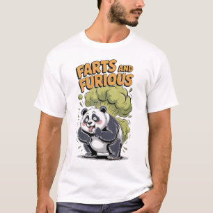 Panda has Fun making Fart on a Black T-Shirt