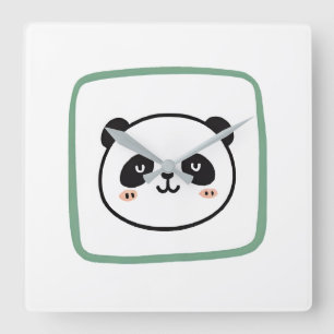 Panda head minimalist graphic icon square wall clock
