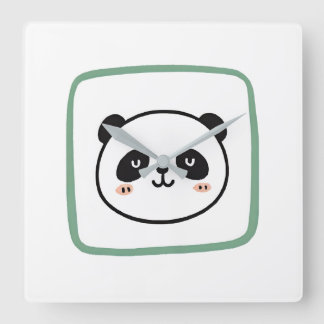 Panda head minimalist graphic icon square wall clock
