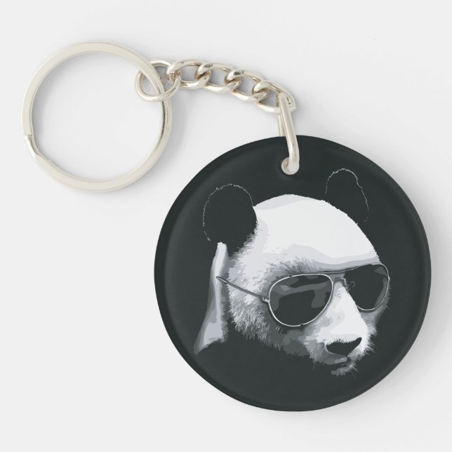 Panda Head with Sunglasses Design Key Ring (Front)
