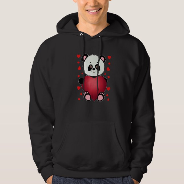 Panda Heart Valentines Day Girls Kids Women Bear Hoodie (Front)