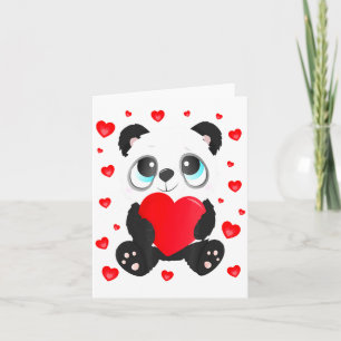 Panda Heart Valentines Day Girls Kids Women Bear L Card