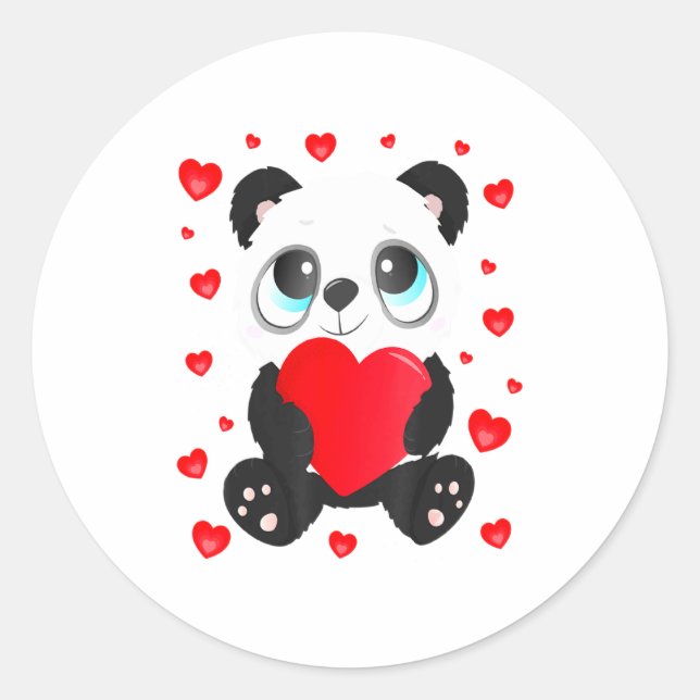Panda Heart Valentines Day Girls Kids Women Bear L Classic Round Sticker (Front)