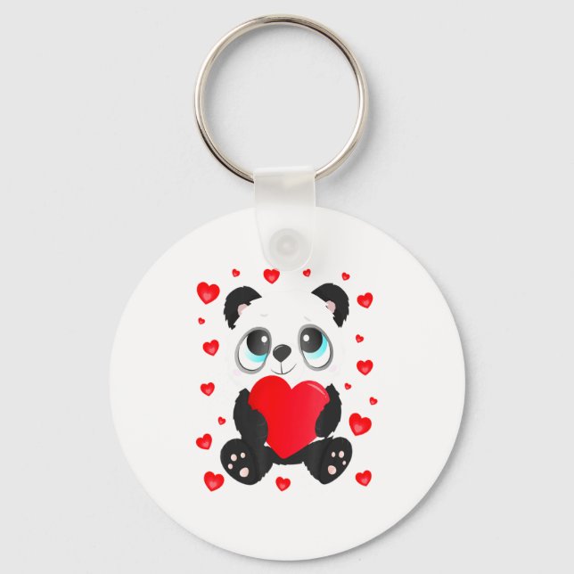Panda Heart Valentines Day Girls Kids Women Bear L Key Ring (Front)