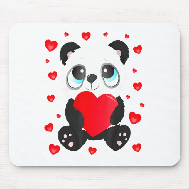 Panda Heart Valentines Day Girls Kids Women Bear L Mouse Mat (Front)
