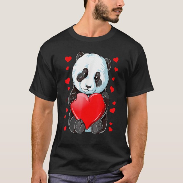 Panda Heart Valentines Day Girls Kids Women Bear s T-Shirt (Front)