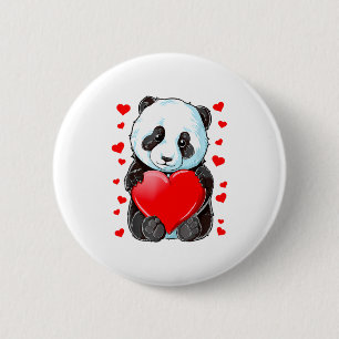 Panda Heart Valentines Day Girls Kids Women Bear T 6 Cm Round Badge
