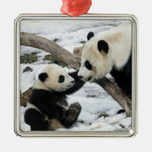 Panda High Five Metal Tree Decoration