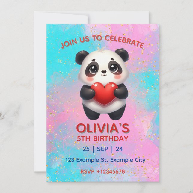Panda holding heart invitation (Front)