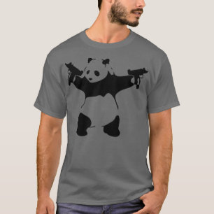 Panda Holding Machine Guns Funny  T-Shirt