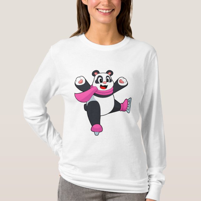 Panda Ice skating Ice skates T-Shirt (Front)