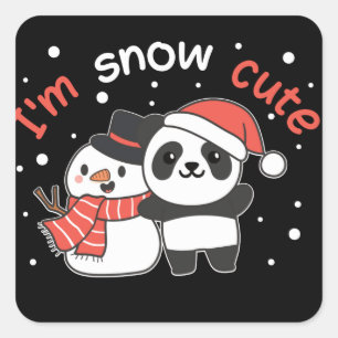 Panda I'm Snow Cute Snowman Snow Pun Square Sticke Square Sticker