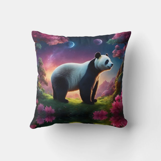 Panda in a Fantasy Garden Cushion (Back)