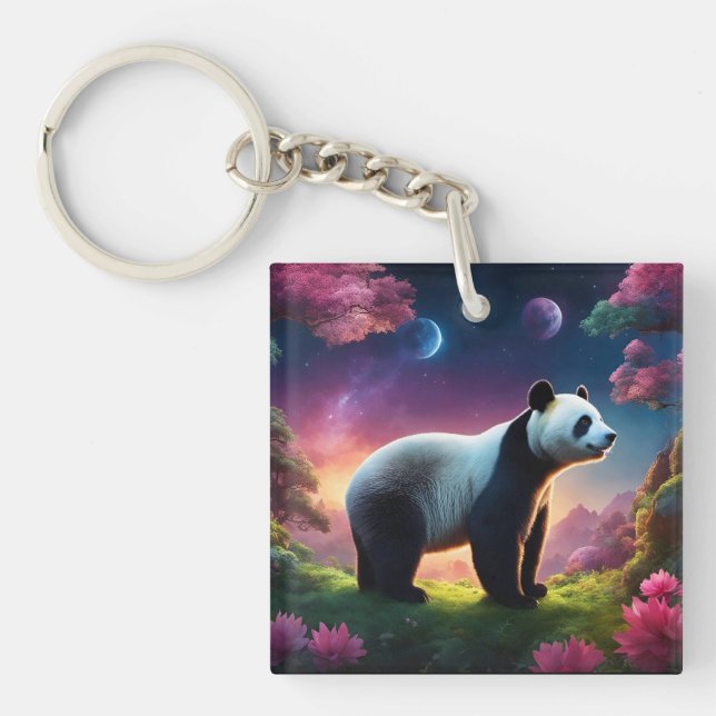 Panda in a Fantasy Garden Key Ring (Front)