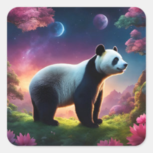 Panda in a Fantasy Garden Square Sticker