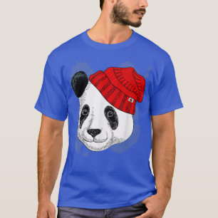 Panda in a Knitted Red Hat - Funny Panda - Bear159 T-Shirt