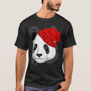 Panda in a Knitted Red Hat - Funny Panda - Bear 15 T-Shirt
