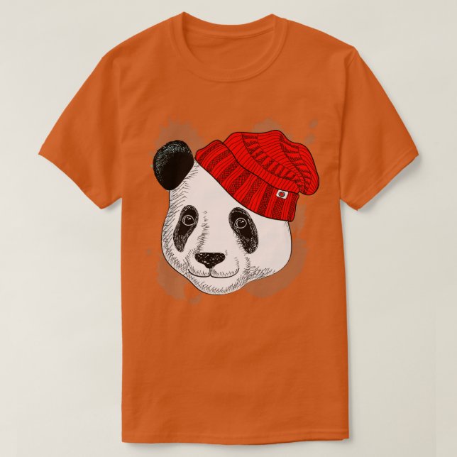 Panda in a Knitted Red Hat - Funny Panda - Bear Pr T-Shirt (Design Front)