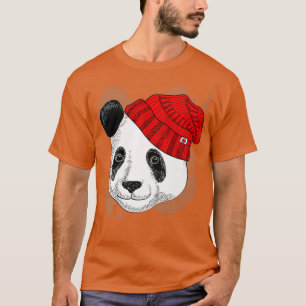 Panda in a Knitted Red Hat - Funny Panda - Bear Pr T-Shirt