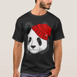 Panda in a Knitted Red Hat - Funny Panda - Bear Pr T-Shirt