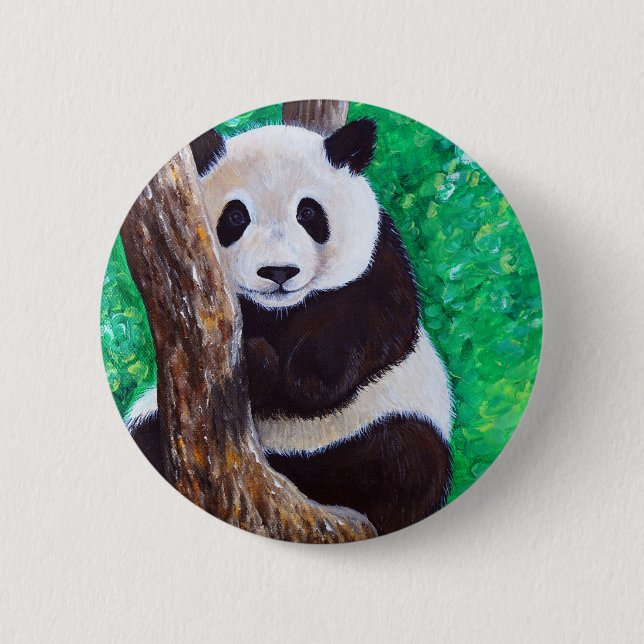Panda in a Tree Painting 6 Cm Round Badge (Front)
