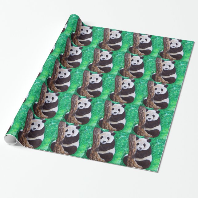 Panda in a Tree Painting Wrapping Paper (Unrolled)