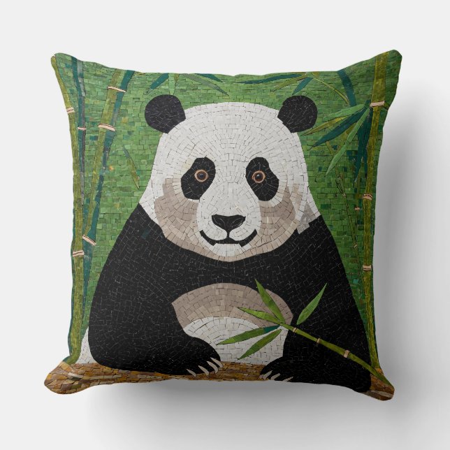 Panda in Bamboo Forest Mosaic Cushion (Front)
