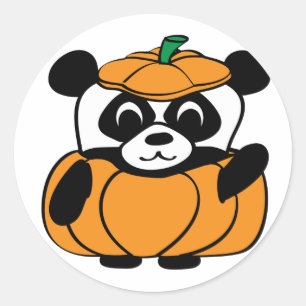 Panda in Cute Pumpkin Costume Classic Round Sticker