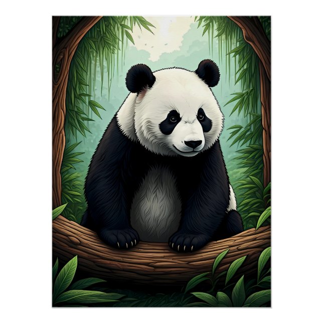 Panda in Lush Greenery Poster (Front)