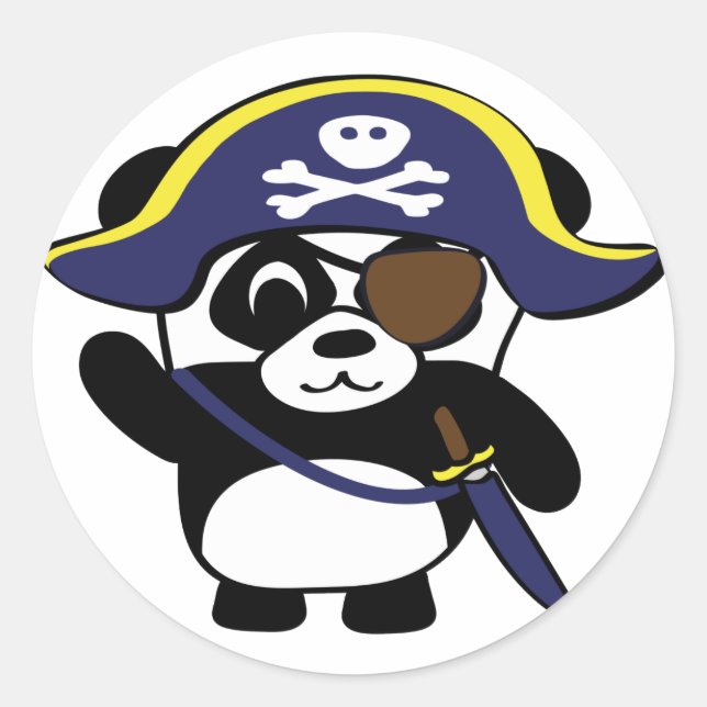 Panda in Navy Blue Pirate Costume Classic Round Sticker (Front)