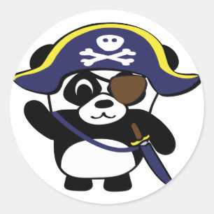 Panda in Navy Blue Pirate Costume Classic Round Sticker
